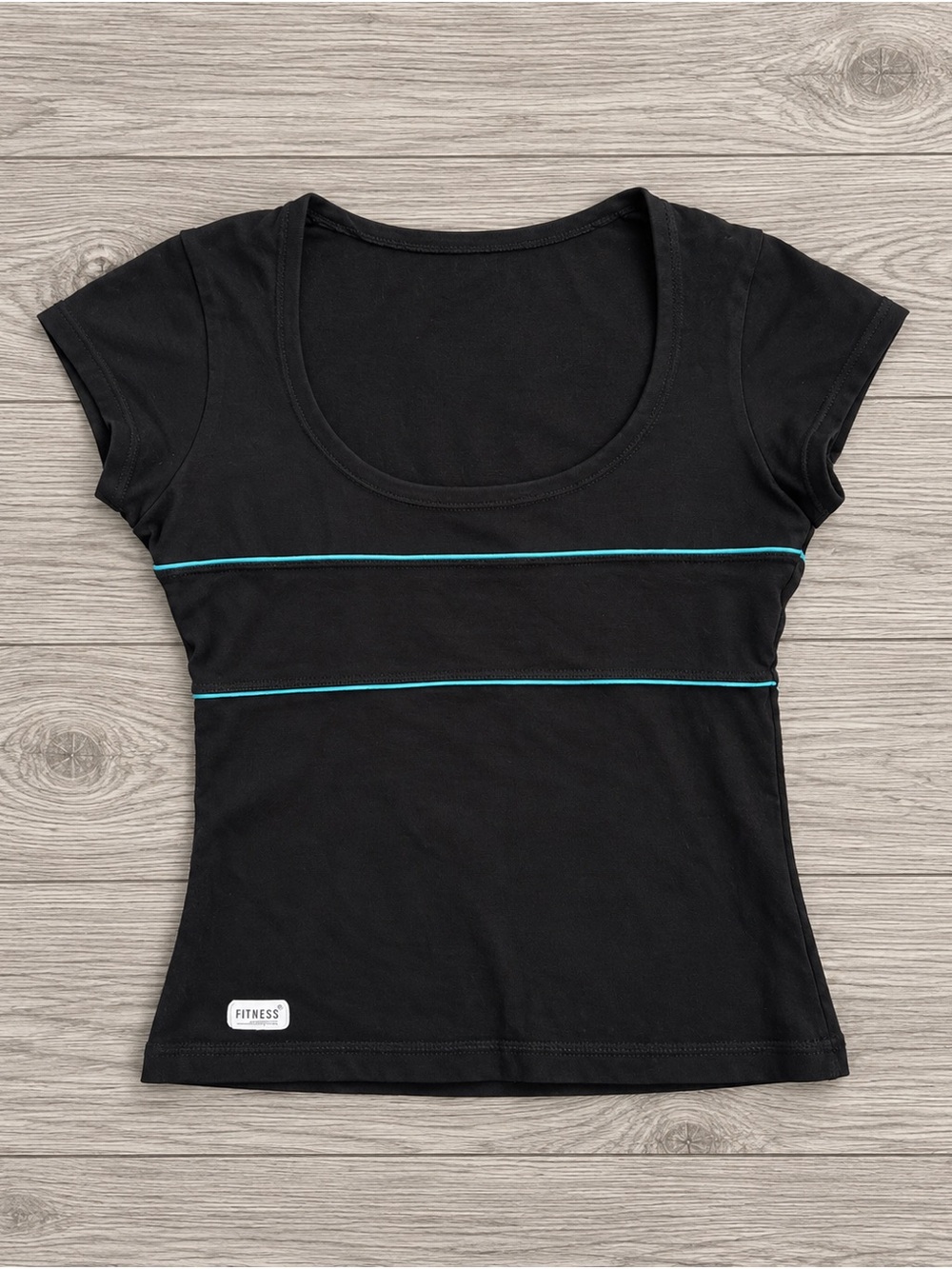 NWOT Women’s Black Scoop Neck Tee with Teal Piping